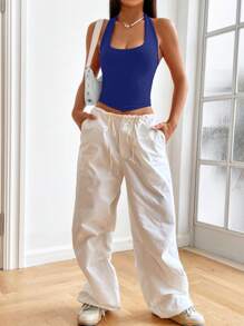 SHEIN EZwear Top Corto Sin Espalda Con Tirantes Atados Al Cuello - Azul - Ver 6