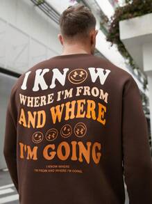 GENTILAND Men's Plus Size Knitted Leisure Round Neck Sweatshirt With Slogan & Print - Coffee Brown - View 4