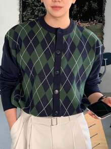 DAZY Men'S Diamond Pattern Long Sleeve Cardigan For Autumn And Winter - Multicolor - View 1