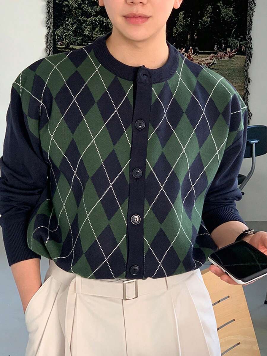 DAZY Men'S Diamond Pattern Long Sleeve Cardigan For Autumn And Winter - Multicolor - View 1