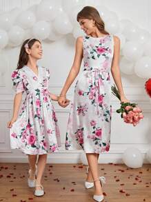 SHEIN Clasi 女式全花卉印花提花無袖洋裝 - 彩色 - 查看 1