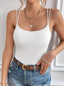 SHEIN Frenchy 女士纯色双肩带吊带背心带胸垫夏季上衣度假服 - 白色 - 查看 7