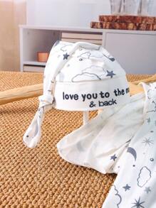 Newborn Baby Boy Galaxy Print Blanket & Hat Photography Prop - White - View 7