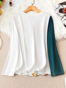 Plus Size Color Block Flower Printed T-Shirt - Multicolor - View 2