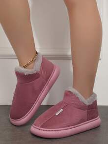 Women's Thick Eva Bottom Round Toe Grey Indoor/Outdoor Warm Plush Slippers With Lining - Pink - View 2