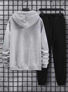 Manfinity Homme 男士字母印花連帽汗衫套裝,附束帶運動衫和運動長褲 - 彩色 - 查看 3