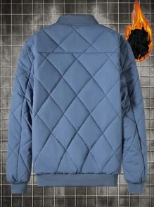 Manfinity Homme 男士寬鬆實色毛絨布棒球領夾克 - 霧霾藍 - 查看 2