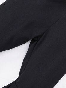 Conjunto de blusa de bloques de color y pantalones acampanados sólidos para bebé niña - Negro - Ver 7
