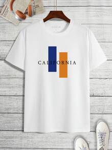 Camiseta De Manga Corta Con Estampado De Letras Para Hombre - Blanco - Ver 1