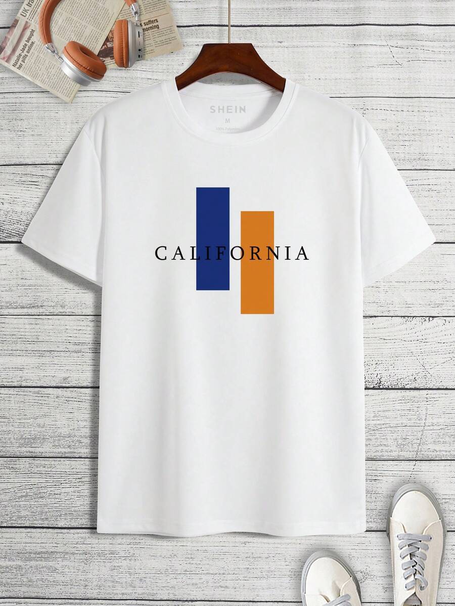 Camiseta De Manga Corta Con Estampado De Letras Para Hombre - Blanco - Ver 1