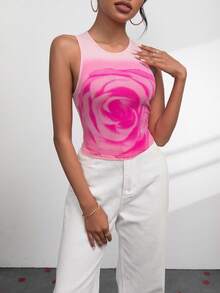 SHEIN Essnce 女士玫瑰印花背心,適用於情人節 - 粉色 - 查看 3