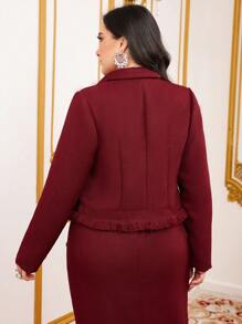 Modelyn 大尺碼女士雙排釦鈕眼環短款西裝外套 - 紅色 - 查看 2