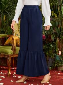 Divindia Của phụ nữ Quần loe Với Ruffled Hem - Màu xanh lam - Xem 6