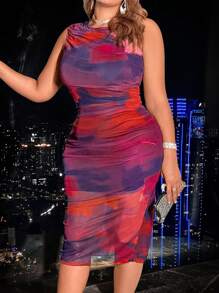 SHEIN Unity 大码女式扎染背心裙超长女装 - 紫色 - 查看 5