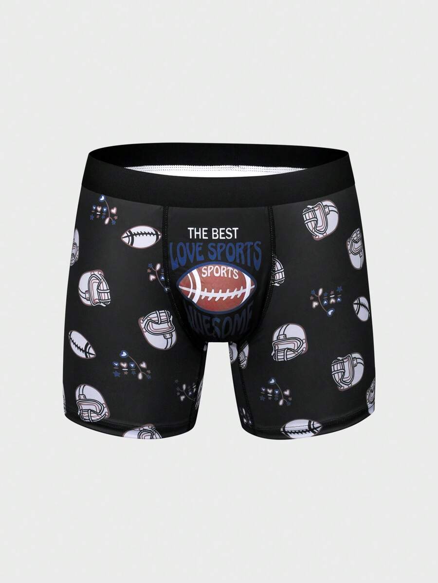 Men'S Football Helmet & Letter Print Boxer Briefs - Multicolor - View 1