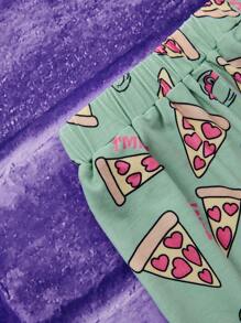 TEENAGE MUTANT NINJA TURTLES | SHEIN Tween Girl Printed Short Sleeve T-Shirt And Long Pants Pajama Set - Green - View 4