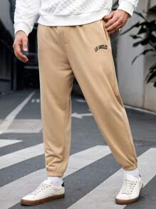 GENTILAND Men's Plus Size Letter Print Knitted Casual Jogger Pants - Khaki - View 1