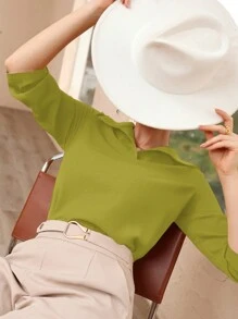 Mulvari 女士翻領短袖襯衫 - 橄欖綠 - 查看 4