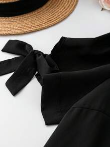 SHEIN LUNE Kích thước lớn Áo sơ mi Vòng cổ Và Buộc at Tay áo Cổ tay áo Đầm - màu đen - Xem 4