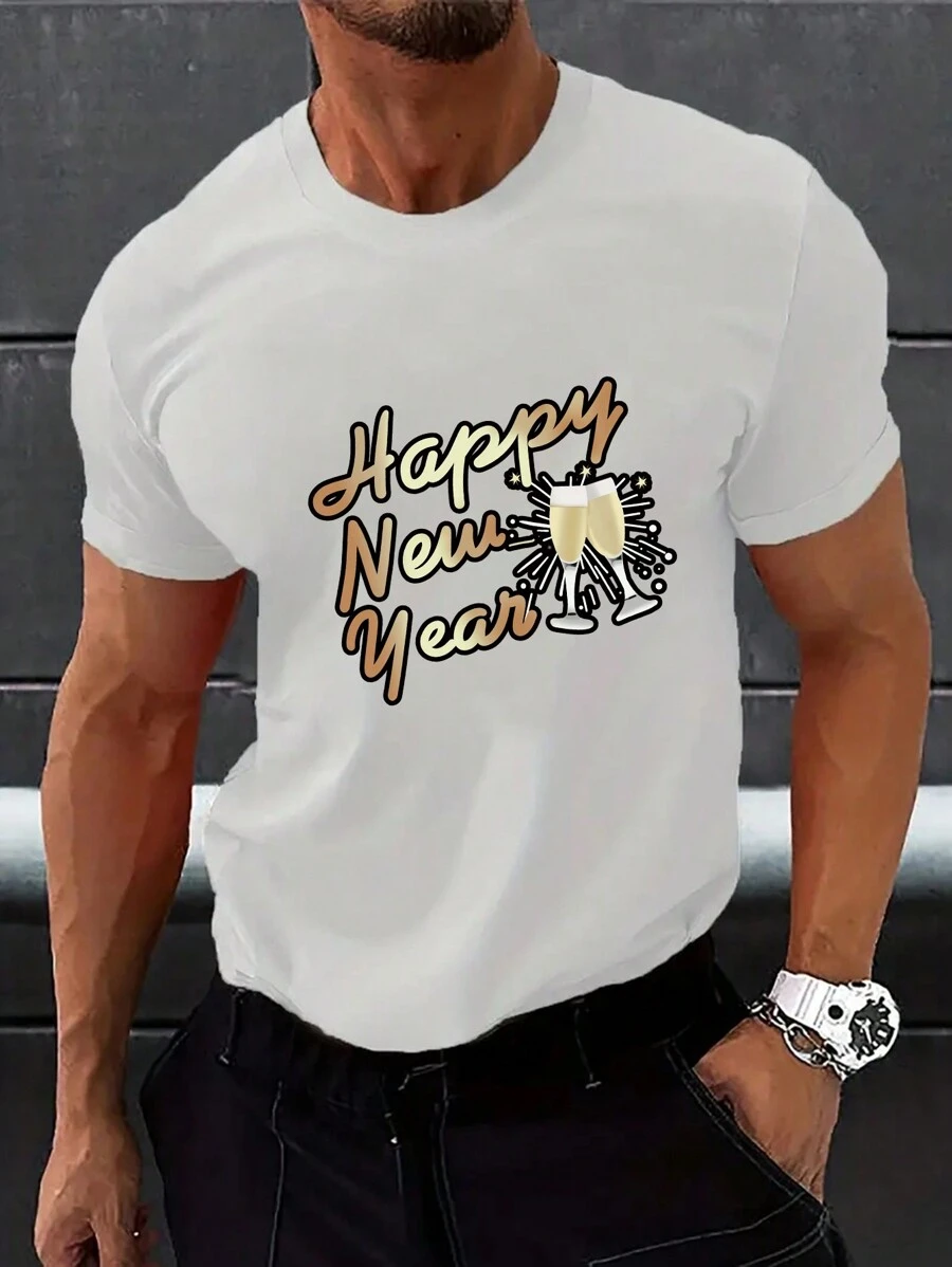 男士標語和酒杯印花短袖 T 卹 - 白色 - 查看 1