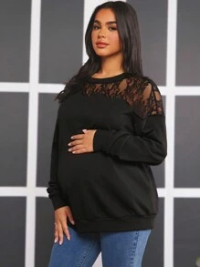 SHEIN 孕妇蕾丝拼布运动衫，适合冬季