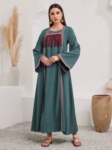 Al Najma Vestido Geométrico Y Trenzado Para Mujer Decorado Con Borde De Borlas Estilo Árabe - Multicolor - Ver 5