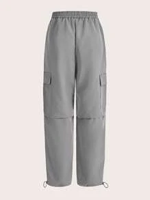 SHEIN Daily&Casual Women's Utility Pocket Sports Pants - Grey - View 2