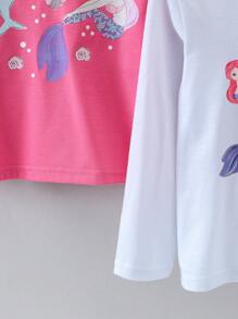 SHEIN 3 件/套 女孩休閒卡通圓領長袖 T 卹日常穿著,秋季 - 彩色 - 查看 4