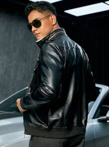 時尚炫酷的男士pu皮夾克外套 - 黑色 - 查看 2