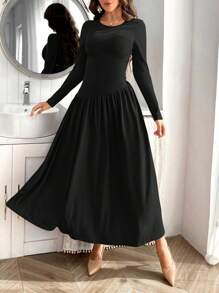 Firerie Women's Round Neck Long Sleeve Dress - Black - View 4