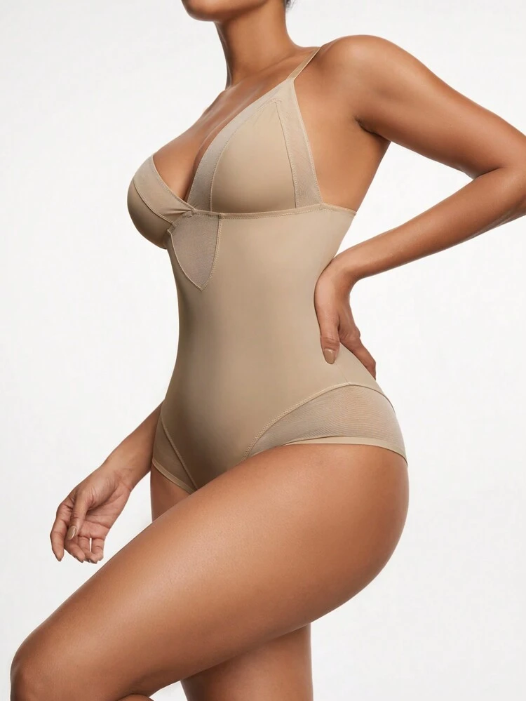 Women's Solid Color Mesh Insert Shapewear Bodysuit