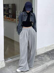 Dazy Designer Women's Zipper Front Cropped Denim Jacket