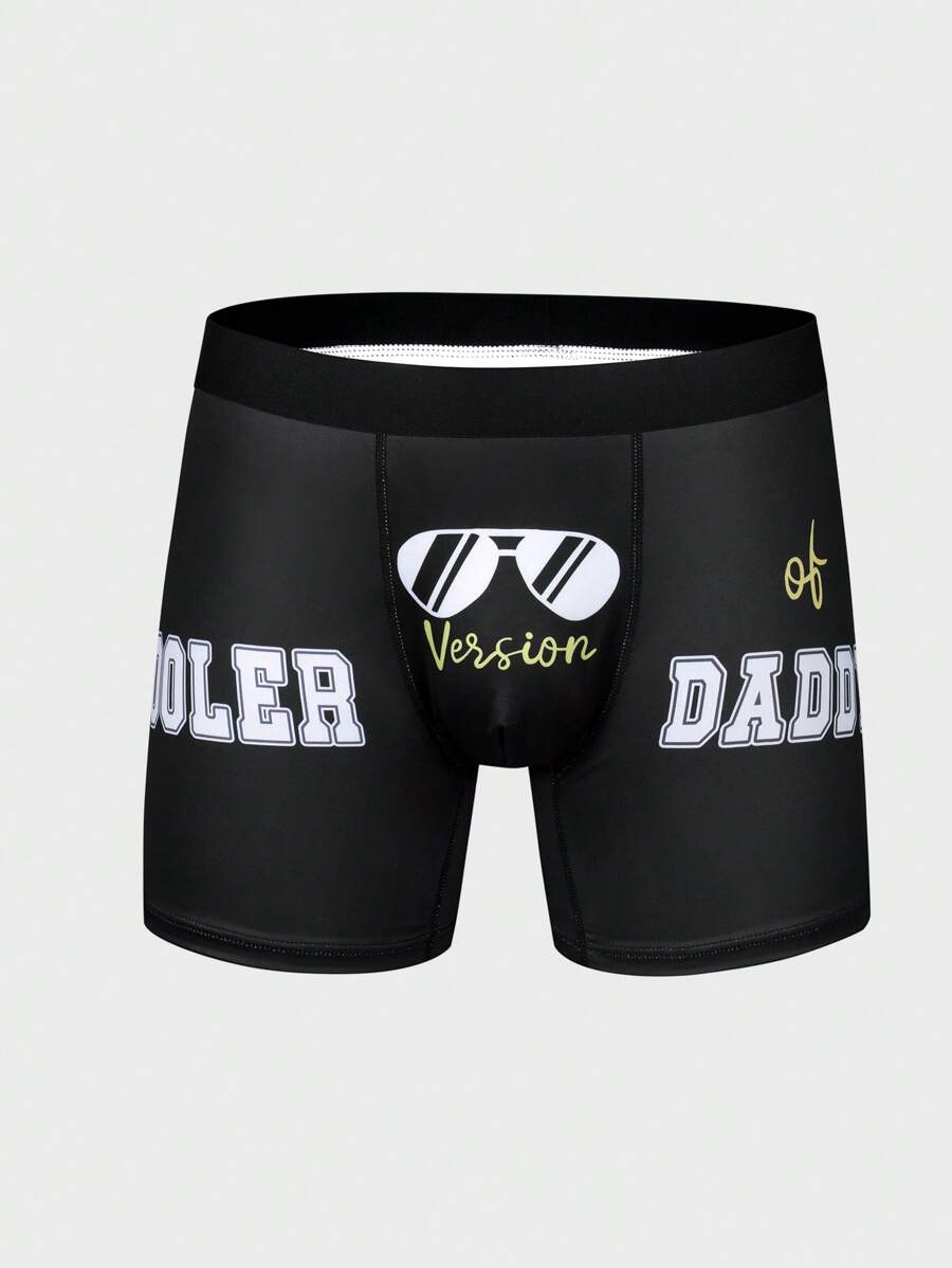 Men'S Letter Printed Boxer Briefs - Black and White - View 1