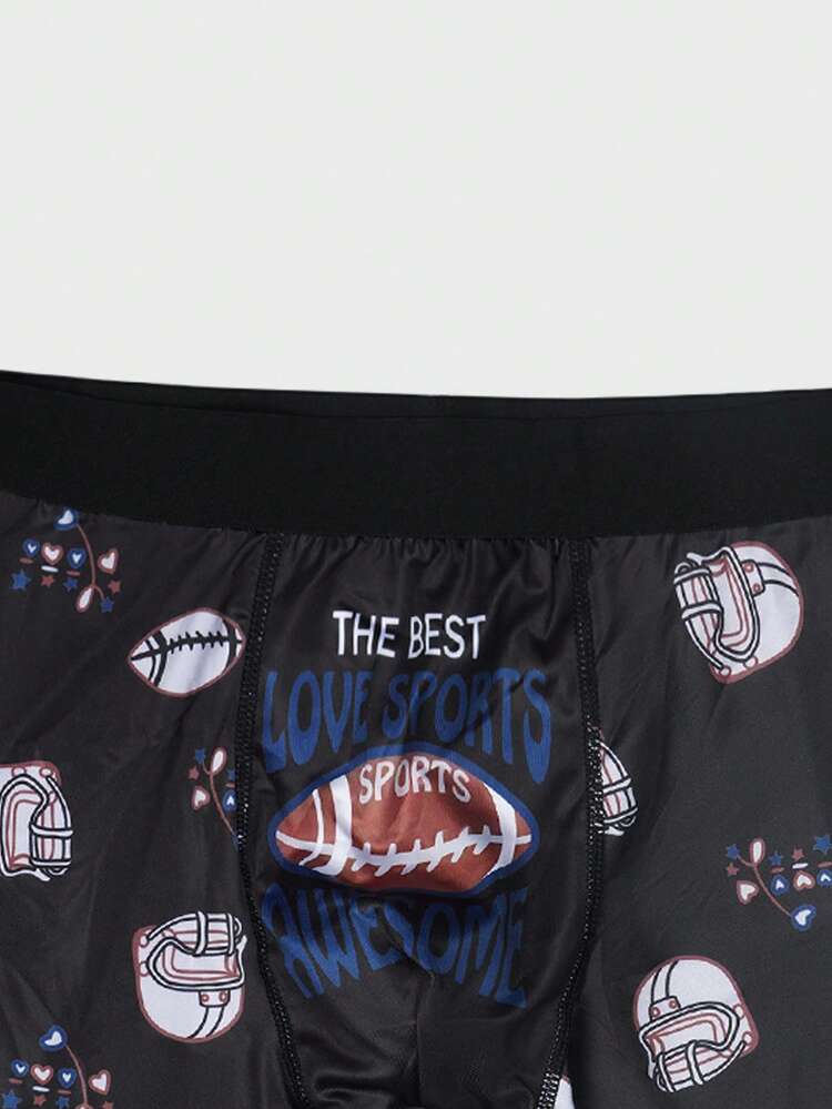 Men'S Football Helmet & Letter Print Boxer Briefs