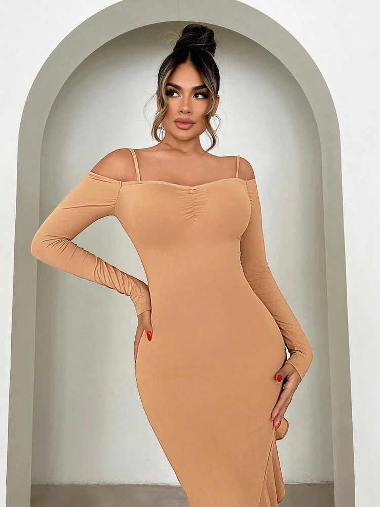 Women'S Off-Shoulder Ruffle Hem Bodycon Dress Valentine Day Dress Date Night Dress Spring Women Clothes Birthday Outfit Prom Dress Bachelorette Party Cocktail Dress Short Evening Dress Sexy