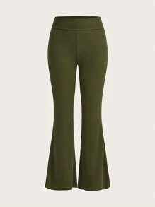 SHEIN EZwear 2入組寬鬆腰部肋紋針織喇叭褲 - 軍綠色 - 查看 3
