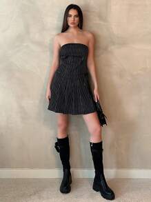 Aloruh Women's Strapless Side Belt Buckle Dress - Black - View 1