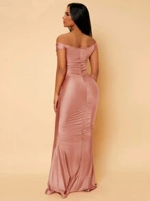 SHEIN SXY Váy lệch vai dành cho nữ Váy xòe nàng tiên cá mùa thu - Bụi hồng - Xem 2