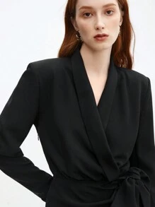 BizChic 女款青果領前結裹身連身褲 - 黑色 - 查看 7