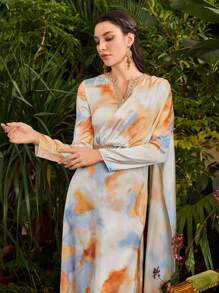 Divindia Vestido De Manga Larga Con Estilo De Tie-dye Para Mujer