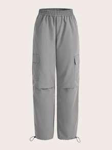 SHEIN Daily&Casual Women's Utility Pocket Sports Pants - Grey - View 1