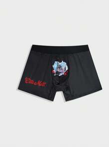 Men'S Cat And Letter Print Boxer Briefs - Multicolor - View 3