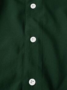 Manfinity BRENVOR Loose Fit Men's Casual Weave Pattern Long Sleeve Shirt With Diagonal Buttons, Fall - Dark Green - View 5