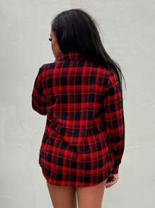 Slaydiva Camisa A Cuadros Rojos Para Mujer - Rojo - Ver 2
