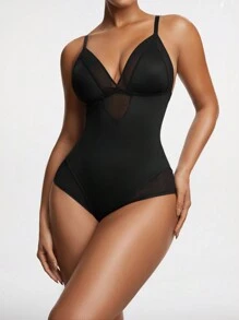 Body de mujer con tirantes finos de contraste de malla y efecto estilizante - Negro - Ver 6