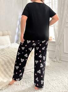 Conjunto De Pijama Con Pantalones Y Top De Manga Corta Con Estampado De Koala De Talla Grande