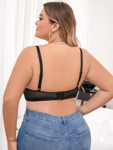 Plus Size Women's Lace Wireless Bra - Black - View 2