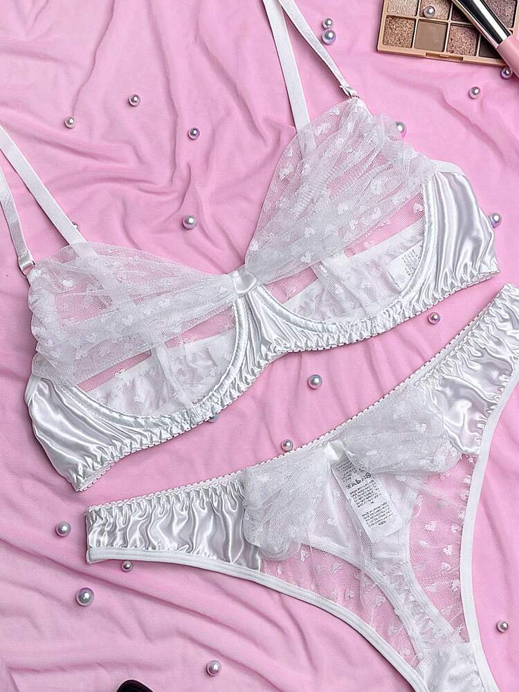 Women's Mesh Sexy Underwire Bra & Thong Underwear Set (Wedding Season) Lingerie Set