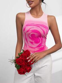SHEIN Essnce 女士玫瑰印花背心,適用於情人節 - 粉色 - 查看 1