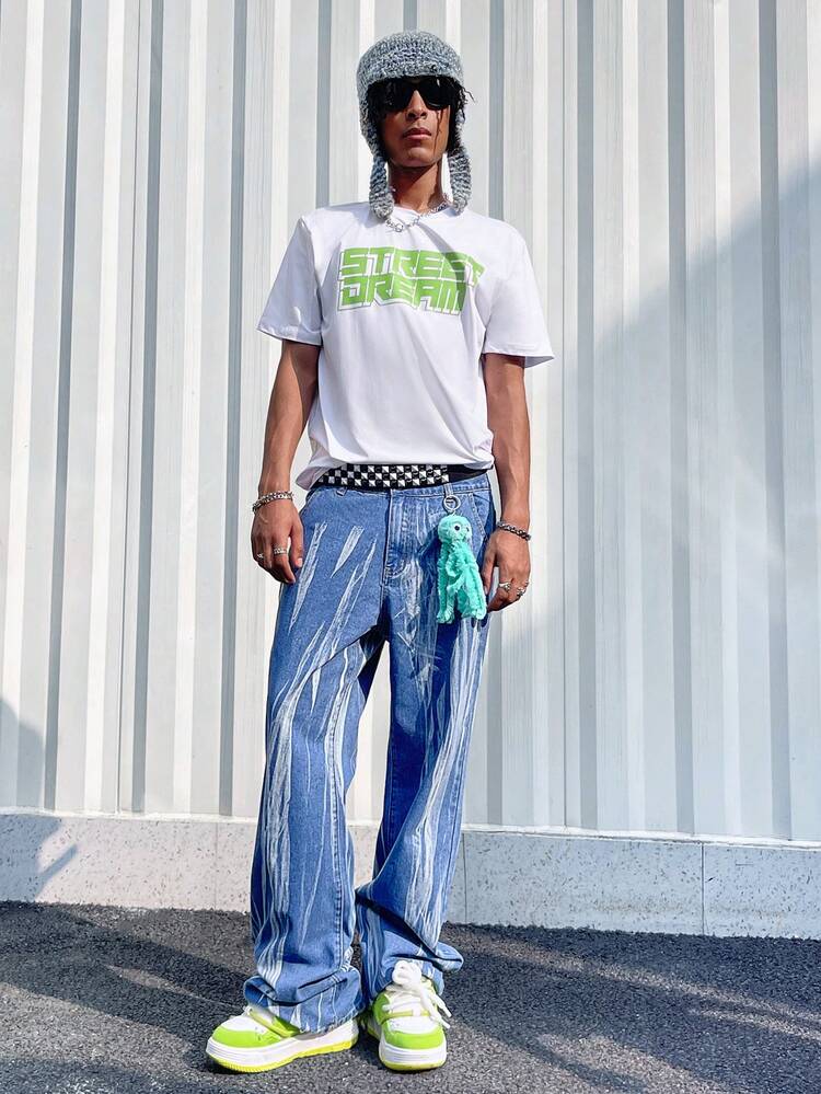 Men'S Printed Straight Leg Jeans